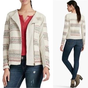 Lucky Brand Cream Knit Zip Jacket with Red and Green Stitching